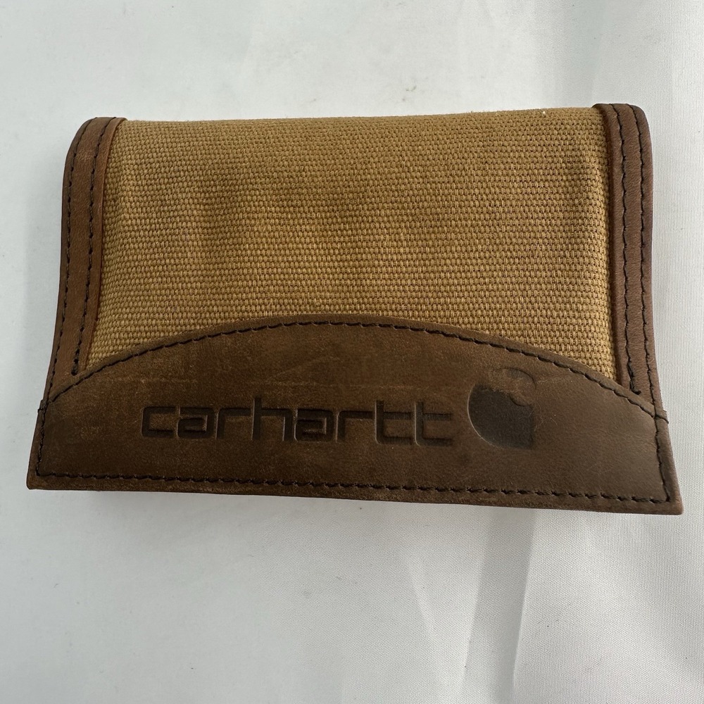 Carhartt Nylon Duck Trifold Wallet Heavy Duty Hook & Loop Closure Brown Canvas